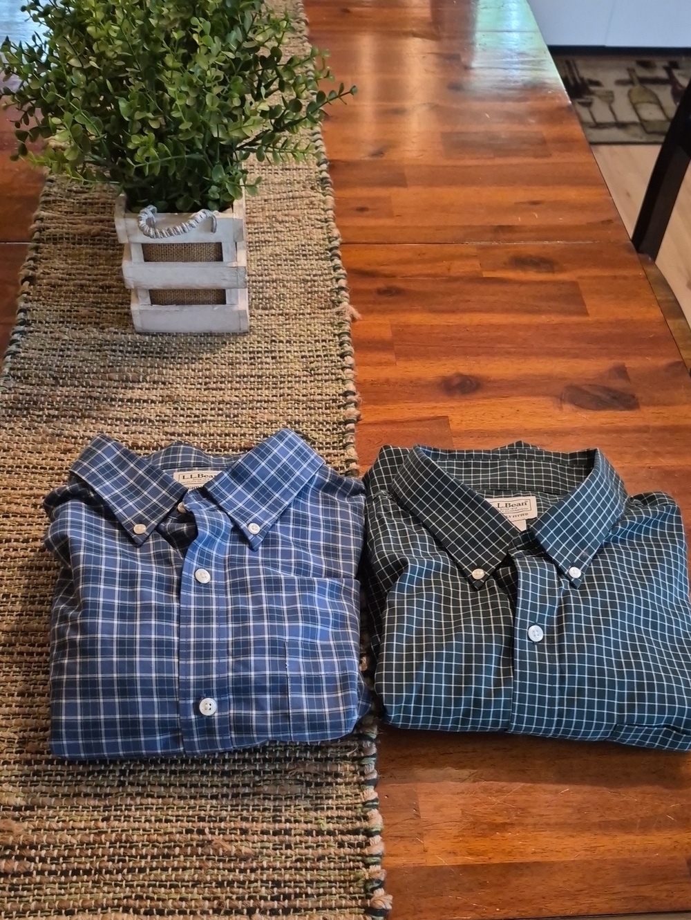 L.L. Bean Men's Blue and Teal Plaid Button-Down  Shirts (Pair) BOTH XL REG
